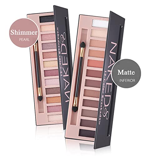 12-Color Nude Eyeshadow Palette - Natural Nude Matte & Shimmer Glitter Pigment Eye Shadow Palette Set - Waterproof Smokey Professional Beauty Makeup Kit (B Shimmer)