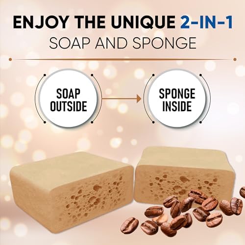 T.Taio Coffee Esponjabon Soap Sponge - Gentle Shower Scrubber - Cleaning Bath Wash Scrub - Dirt & Oil Removal - Massage & Lather Foot, Elbow, & Face Bathroom Accessories Fresh Nacre Scent