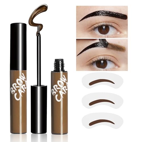 Eyebrow Gel - Peel Off Eyebrow Tint With Eyebrow Stencils, Long-lasting Brow Gel for Strong Hold & Natural Finish, Waterproof Eyebrow Makeup for Fuller & Defined Looking Brows (Light Brown)