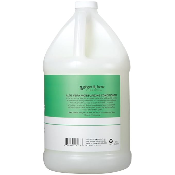 Ginger Lily Farms Club & Fitness Moisturizing Conditioner for Dry Hair, 100% Vegan & Cruelty-Free, Aloe Vera Scent, 1 Gallon (128 fl oz) Refill, white (Pack of 4)