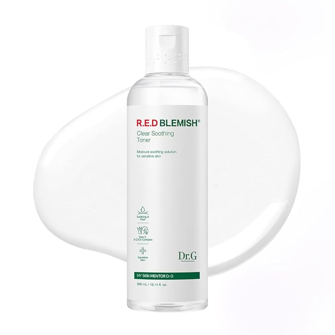 Dr. G R.E.D. Blemish Clear Soothing Toner - Korean Soothing Toner for Glowing Skin - Soothes Irritation Clear Skin - Mild Exfoliant - with AHA, BHA & Centella Asiatica - 10.14 fl oz