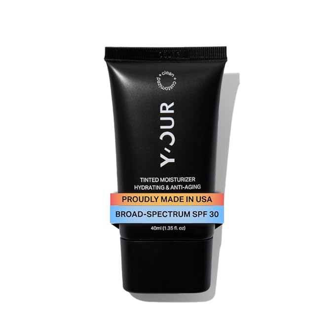 Y'OUR Tinted Moisturizer SPF 30: Anti-Aging Face Sunscreen & Hydrating BB Cream. Sheer Buildable Color Correcting Coverage. Dewy, Oil-Free for Mature, Dry & Oily Skin, 1.35 oz (Deep)