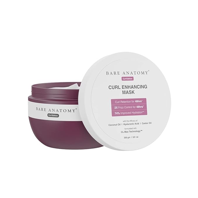 Bare Anatomy Curl Enhancing Hair Mask | Smoothens & Conditions Hair with Curl Retention & 2X Frizz Protection For 48 Hours | Coconut Oil Hyaluronic Acid & Castor Oil | Sulphate & Paraben Free | 250g