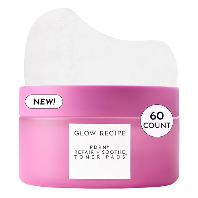 Glow Recipe PDRN+ Repair + Soothe Toner Pads - Fragrance-Free Face Toner Pads for Sensitive Skin - Barrier Repair, Redness Reducing + Calming Hydration with Centella - Korean Skin Care (60 Face Pads)