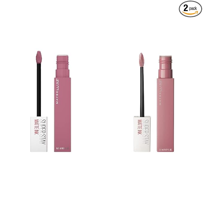 MAYBELLINE Super Stay Matte Ink Liquid Lipstick Makeup Long Lasting High Impact Color Up to 16H Wear Dreamer Warm Pink Neutral and Revolutionary Light Mauve Pink