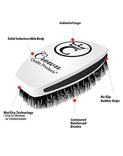 New WHITE-OUT Premium Wave Brush - MEDIUM SOFT- Boar Bristle Hairbrush, Non-Slip Grips, Waterproof Design, Indestructible body, Satin Finish, Debossed Logo - The Ultimate Curved 360 Wave Brush