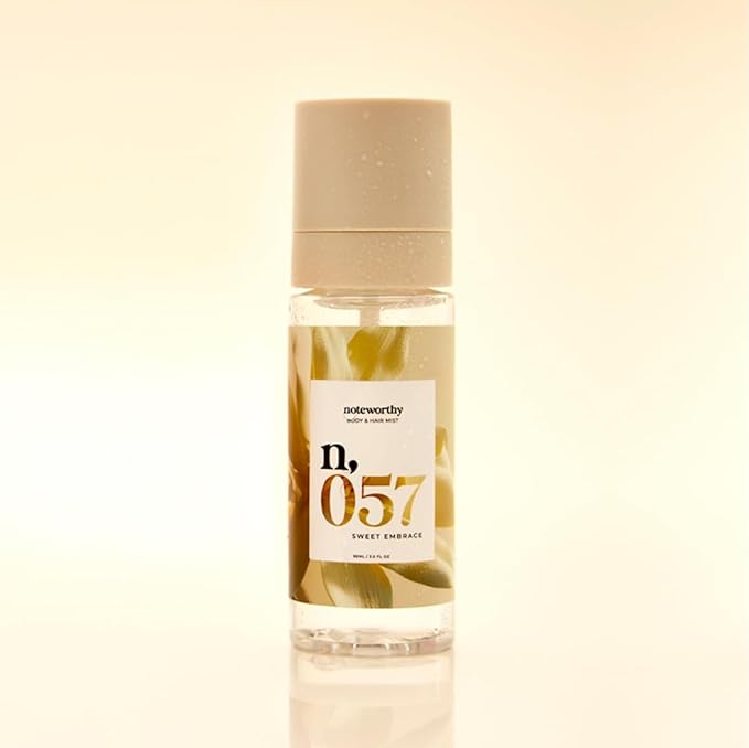 Noteworthy n,057 Sweet Embrace Body Mist Vanilla, Passionfruit & Tonka Bean | Cozy Skin Musks | Light Everyday Fragrance Mist for Women & Men Warm, Sweet & Comforting Scent