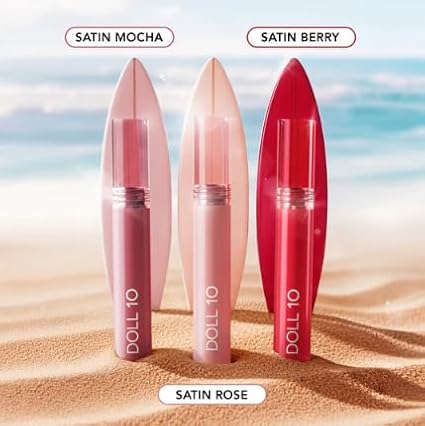 Doll 10 Peptide Plumping Satin Lip Stain – Hydrating Lip Tint w/Hyaluronic Acid & Peptides - Long-Lasting, Lightweight, Semi-Matte Finish- Clean -Cruelty/Paraben Free- .11oz [Satin Rose/Soft Pink]