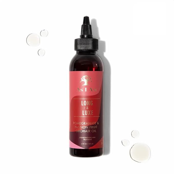 As I Am Long and Luxe GroHair Oil - 4 ounce - Rejuvenate the scalp - Promote hair retention - Enriched with Pomegranate and Passion Fruit, Beta-Sitosterol & JBCO