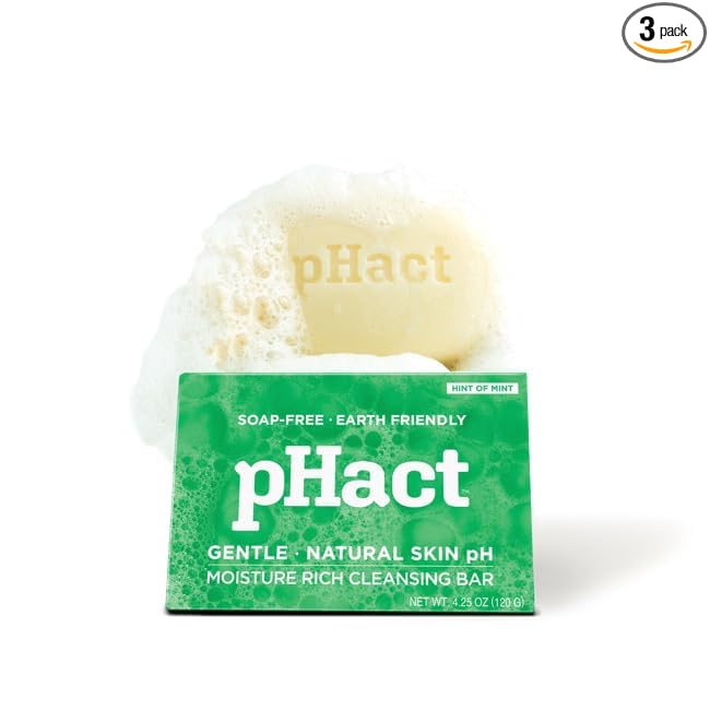 ANDREW LESSMAN pHact Moisture-Rich, Soap-Free Cleansing Bar Hint of Mint. Natural Skin pH. All Skin Types - Even Sensitive Skin. Hypoallergenic. Dermatologist Tested. 3 Pack 4.25 oz each