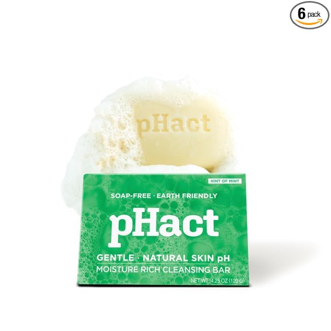 ANDREW LESSMAN pHact Moisture-Rich, Soap-Free Cleansing Bar Hint of Mint. Natural Skin pH. All Skin Types - Even Sensitive Skin. Hypoallergenic. Dermatologist Tested. 6 Pack 4.25 oz each