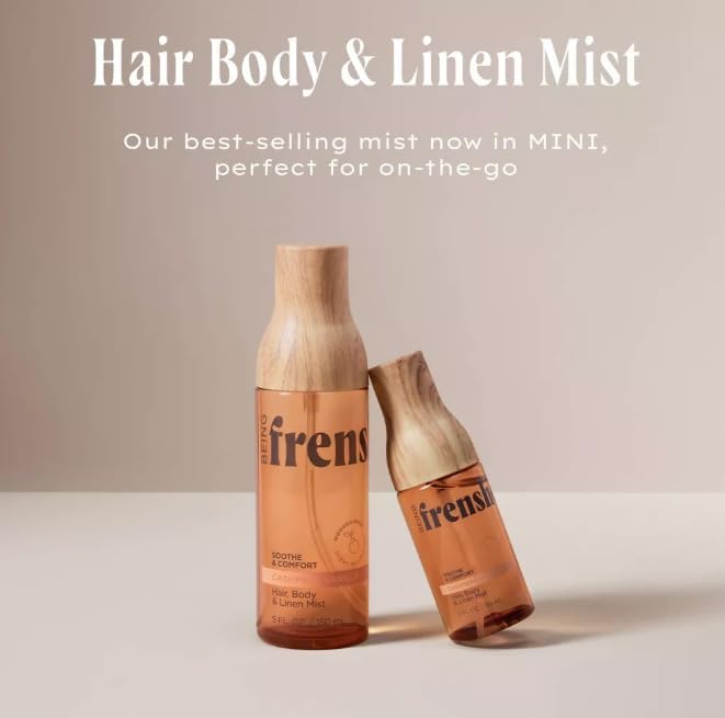 𝐁𝐞𝐢𝐧𝐠 𝐅𝐫𝐞𝐧𝐬𝐡𝐞 Cashmere Vanilla Mini for Women's Hair, Body & Linen Mist Body Spray with Essential Oils - 2 FL OZ (Pack 01)