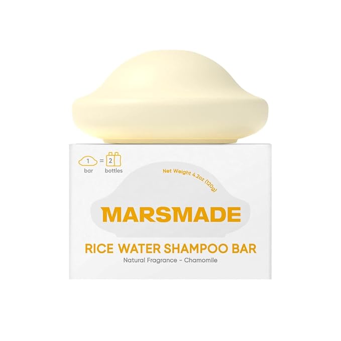 MARS MADE Rice Water Shampoo Bar 2.0 - Hydrating & Moisturizing Natural Hair Soap for Strengthening & Scalp Nourishment - Solid Bar for All Hair Types (120g, 4.23oz)