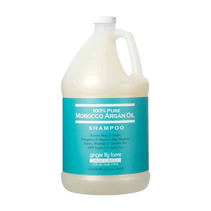 Ginger Lily Farms Salon Formula 100% Pure Morocco Argan Oil Shampoo for All Hair Types, 100% Vegan & Cruelty-Free, 1 Gallon, 128 Fl Oz (Pack of 1) Refill