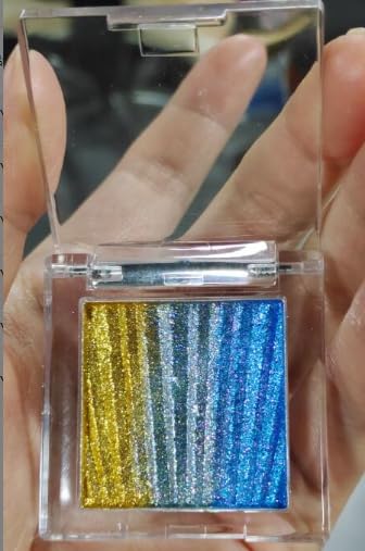 Afflano Colorful Multichrome Eyeshadow Single, Chameleon Duo Chrome Eyeshadow Palette Half Magic, Holographic Sparkle Yellow-Blue Color Shift Glitter Eye Shadow Make up/Iridescent Eyelid Makeup, #01