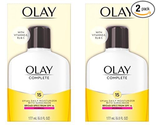Olay Face Moisturizer, Complete with Sunscreen SPF 15, Daily Facial Lotion for Normal Skin, Lightweight Hydrating Broad Spectrum Sun Protection - Vitamin C, E, and Niacinamide - 6 Oz 2 Pack