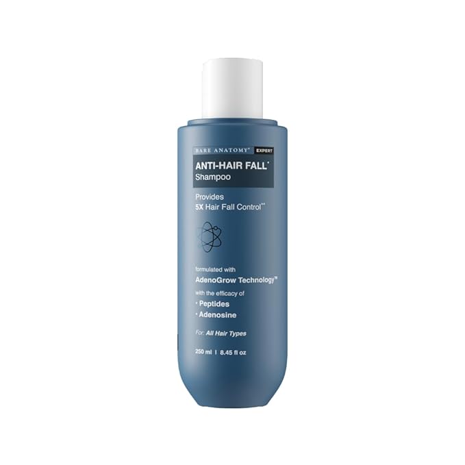 Bare Anatomy Anti-Hair Fall Shampoo | Provides 5x Hair Fall Control | pH 4.6 | Adenosine & Peptides | Strengthens Weak Roots & Reduces Breakage | Sulphate & Paraben Free | Unisex | 250ml