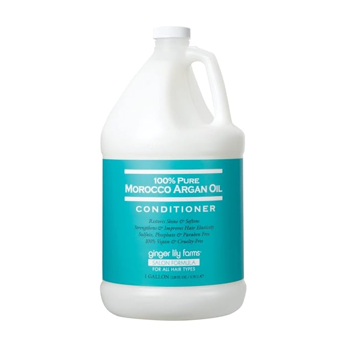 Ginger Lily Farms Salon Formula 100% Pure Morocco Argan Oil Conditioner for All Hair Types, 100% Vegan & Cruelty-Free, 1 Gallon, 128 Fl Oz (Pack of 1) Refill