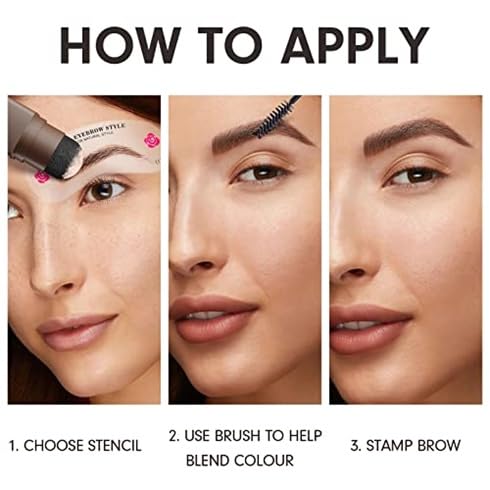 Eyebrow Stamp & Eyebrow Stencil Kit, Eye Brow Stencil Kits with Eyebrow Brush, Long-Lasting Waterproof & Smudge-Proof Eyebrow Shaping Kit with 24PCS Thin & Thick Eyebrow Stencils (Dark Brown)