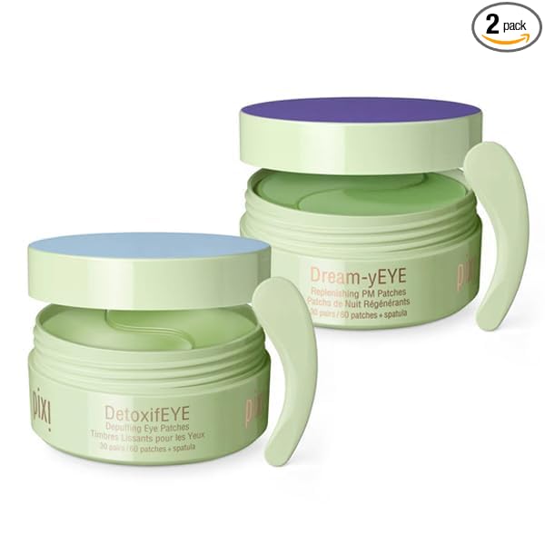 Pixi Day & Night Eye Patch Duo |Depuffing Hydrogel Under-Eye Patches for Day and Calming Hydrogel Under Eye Patch for Night | for Puffy Eyes and Dark Circles | 2 Boxes, 60 Pairs, 120 Patches