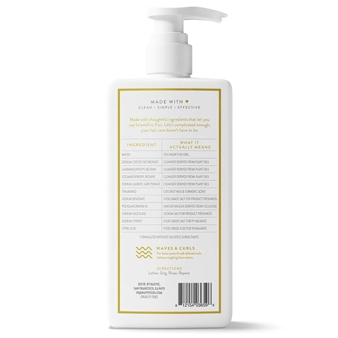 Native Curl Care 2-in-1 Shampoo and Conditioner Coconut Milk and Turmeric 16.5 fl oz with Travolle Dispenser Pump