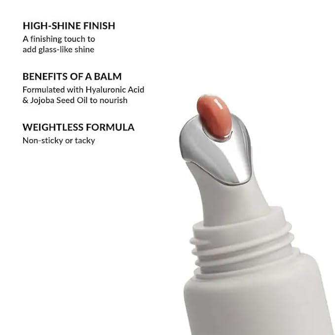 Lip Gloss, High-Shine Finish with Hyaluronic Acid and Jojoba Oil, Non-Sticky Weightless Formula, Glass-Like Finish Clear, Color: Taupe - light, cool brown