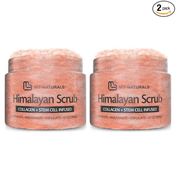 Himalayan Salt Scrub, Face, Foot, and Body Exfoliator with Collagen and Stem Cells Exfoliating Scrub for Toning, Cellulite, and Skin Care by M3 (Pack of 2)