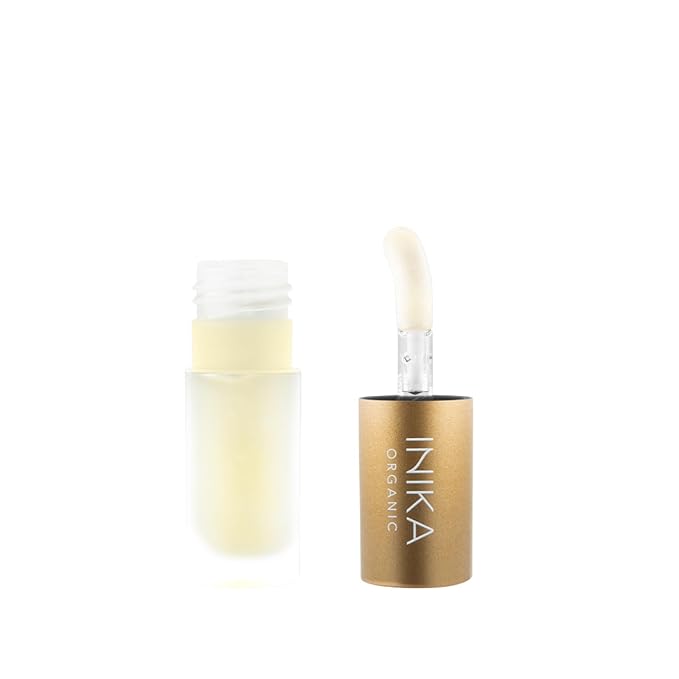INIKA Organic Lip Oil | Bakuchiol, Squalane + Collagen in a Glossy Finish. Luxuriously Smoothing & Hydrating Lipgloss. Natural, Vegan. 0.16 Fl oz (Clear)