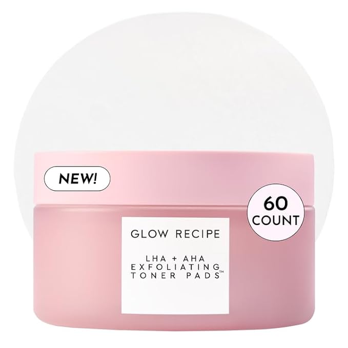 Glow Recipe LHA + AHA Toner Pads - Korean Exfoliating Toner for Face - Pore Minimizer - Hydrating Toner Pads - 5 Gentle Acids, Watermelon Enzymes, Hydrating Botanicals (60 Face Pads)