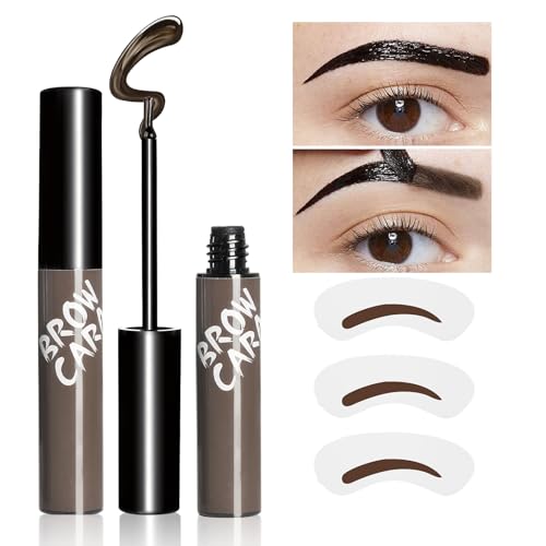 Eyebrow Gel - Peel Off Eyebrow Tint With Eyebrow Stencils, Long-lasting Brow Gel for Strong Hold & Natural Finish, Waterproof Eyebrow Makeup for Fuller & Defined Looking Brows (Gray Brown)