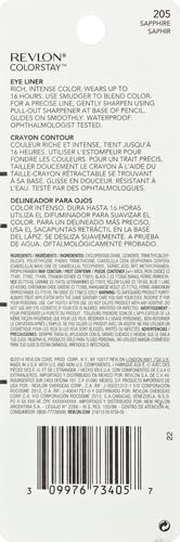 REVLON ColorStay Pencil Waterproof Eyeliner, Smudge-Proof, Eye Makeup with Built-In Sharpener, Packaging May Vary, 205 Sapphire, 0.01 oz (Pack of 2)