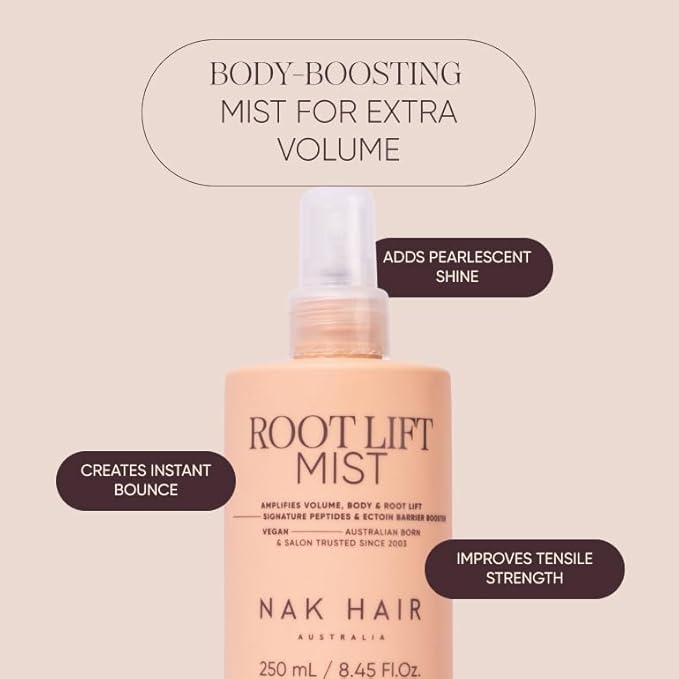 NAK Signature Root Lift Mist 250ml - Volumizing Hair Spray, Adds Body & Root Volume for Fine Hair with Peptides & Vegan Complex