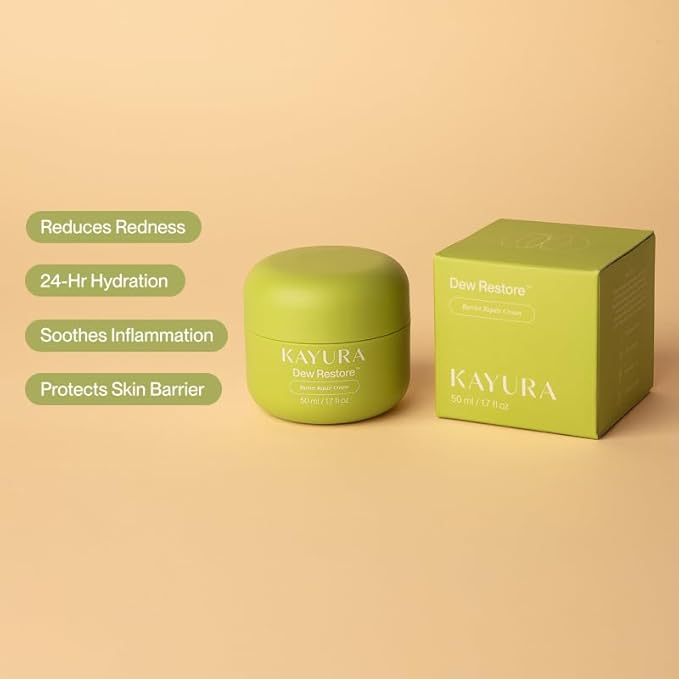 Kayura Dew Restore Barrier Repair Cream for Dry & Sensitive Skin | Long-Lasting Hydration Moisturizer | Ceramides & Peptides | Calming & Nourishing Face Cream | (50 ml / 1.7 Fl Oz)