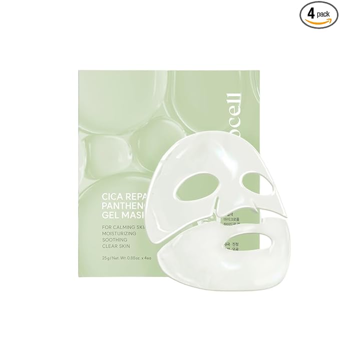 AROCELL Cica Hydrogel PDRN Mask 4 Facial Sheet with Panthenol & Centella Asiatica, Cooling Hydrogel Face Mask for Soothing Calming Hydrating Moisturizing Sensitive Skin Korean Skincare, 25gx4ea