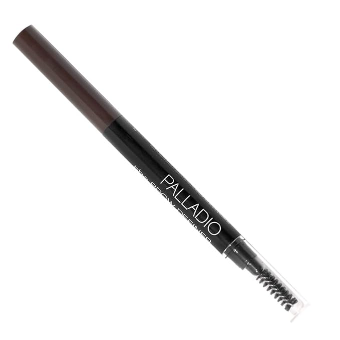 Palladio Brow Definer Retractable Pencil, Triangular Tip Fills Brows for a Natural Look, Tame and Shape Eyebrows with Spoolie Brush, Eyebrow Shaper, Buildable Light to Dark Colors, (Dark Brown)