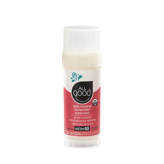 All Good Baby & Kids Mineral Sunscreen Butter Stick for Face, Nose, Ears - UVA/UVB Broad Spectrum SPF 50, Coral Reef Friendly, Water Resistant, Zinc Oxide, Coconut Oil, Beeswax, Vitamin E (2.75 oz)