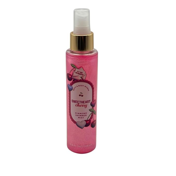 Bath & Body Works SWEETHEART CHERRY Diamond Shimmer Mist for Women 2-piece Set with a Red Bow for Holidays – 4.9 fl oz each