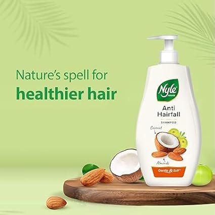 Nyle Naturals Anti-Hairfall Shampoo, With Coconut Milk, Badam and Amla, Gentle & Soft Shampoo, pH Balanced and Paraben Free,For Men and Women, 800ml