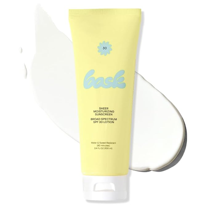 Bask SPF 30 Sheer Moisturizing Sunscreen Lotion - Broad Spectrum UVA/UVB Protection, Dermatologist Recommended, Hydrating, Lightweight & Non-Greasy, No White Cast, Travel Size, 3.4 fl oz