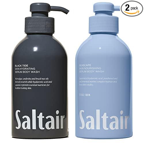 Saltair Body Wash, For Him Scents 2-Pack. Moisturizing Body Cleanser with Monoi Oil and Cupuacu Butter. Luxury Shower Gel for Women and Men. Vegan, Cruelty-Free, Paraben-Free. 2x 17oz Pump Bottles