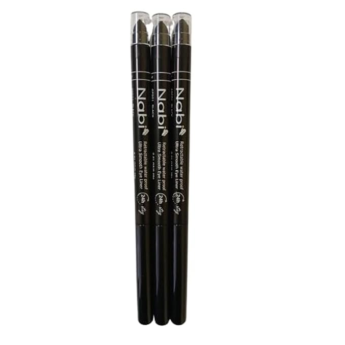 Nabi 3 Pieces Gel Glide Eyeliner Water Proof, Ultra Smooth Up To 24 Hour Wear, Smudge Proof Built In Sharpener & Smudger,Packaging May Vary (VALUE PACK-Black)