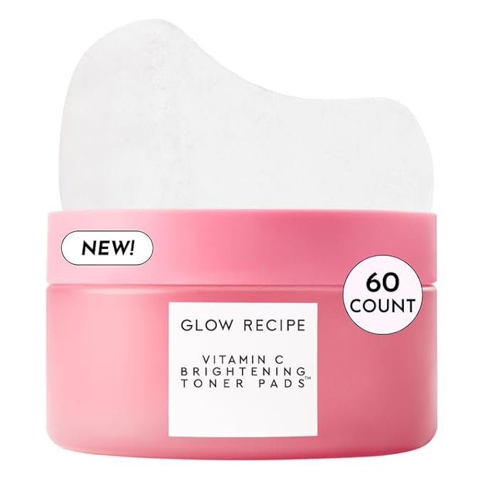 Glow Recipe Vitamin C Brightening Toner Pads - Korean Vitamin C Face Pads for Dark Circles Under-Eye and Cheeks - Light Face Exfoliator - Niacinamide, Caffeine, Guava - Fragrance-Free (60 Count)