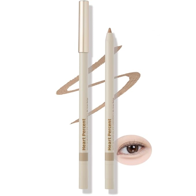 Heart Percent Dote On Mood Gel Eyeliner Pencil – Long-Lasting Waterproof Smudge Proof Smooth Retractable, Aegyo Sal Makeup, Under Eye Highlighter with Built-In Sharpener, #04. Gray Beige