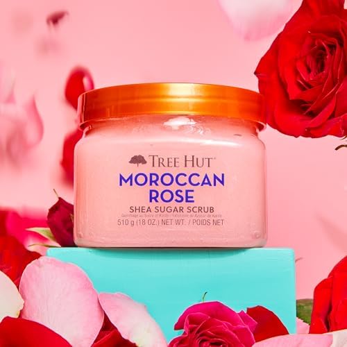 Tree Hut Moroccan Rose Body Scrub, Exfoliating & Hydrating Sugar Scrub with Shea Butter & Essential Oils, Smooth Skin, Body Exfoliator For All Skin Types, Self Care Gifts for Women, Vegan, 18 Oz