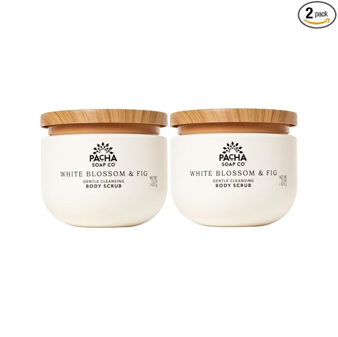 Pacha Soap Co. Whipped Cleansing Scrub, White Blossom & Fig - Premium, Handcrafted, Exfoliating Soap Scrub with Pumice for Face & Body, Soothing Essential Oils, Clean Ingredients 2-Pack (15 oz Ea)