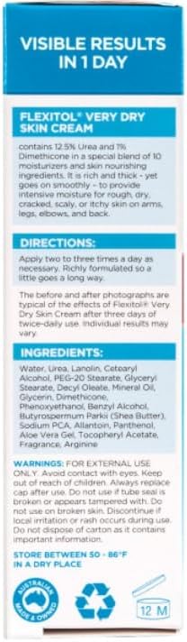 Flexitol Very Dry Skin Cream, Intensive Moisturizer for Severely Dry Skin, Urea-Based Hydration, 4 oz Tube
