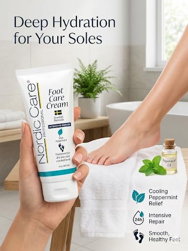 Nordic Care peppermint Foot Care Cream - Intensive Repair Foot Cream With Eucalyptus & peppermint Oil For Dry Feet & Cracked Heels, Foot Care Cream Provide Deep Hydration | (6 oz, Pack of 1)