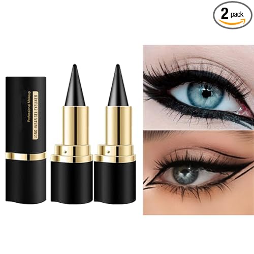 2Pcs Black Gel Eyeliner Pencil, Halloween Makeup Waterproof Long Wear Natural Eye Lip Face Paint Stick Smudge Proof Matte Liquid Eyeliner Cream Black Smokey Eye Liners Eyeshadow Crayon