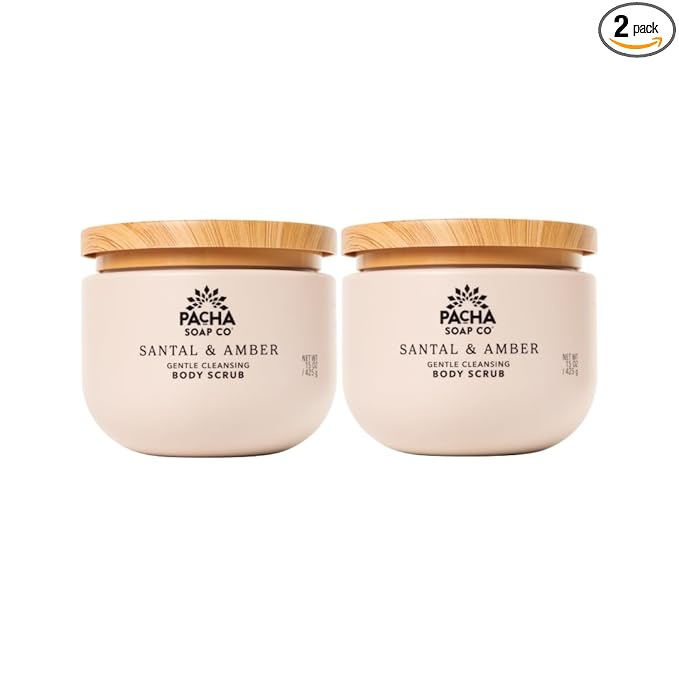 Pacha Soap Co. Whipped Cleansing Scrub, Amber & Santal - Premium, Handcrafted, Exfoliating Soap Scrub with Pumice for Face & Body, Soothing Essential Oils, Clean Ingredients 2-Pack (15 oz Each)