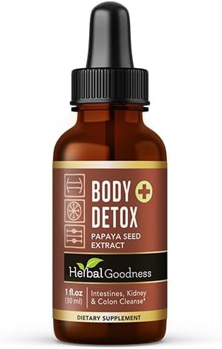Herbal Goodness Body Detox & Colon Cleanse Liquid Drops - Gut Health Support for Bloating Relief, Digestion & Immune System - Natural Papaya Seed Blood Cleanser & Waste Elimination Supplement - 1oz